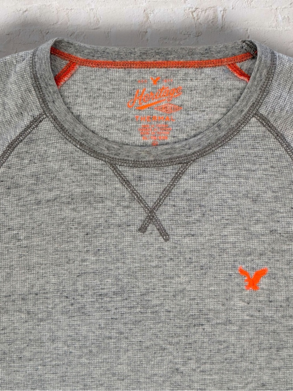 American Eagle AEO Heritage Thermal Shirt Gray Orange Logo XL